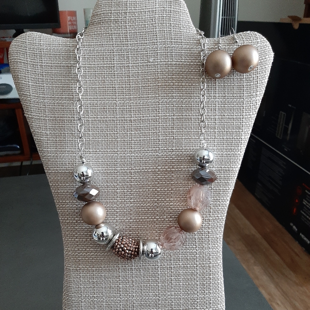 Brown silver necklace with matching earrings